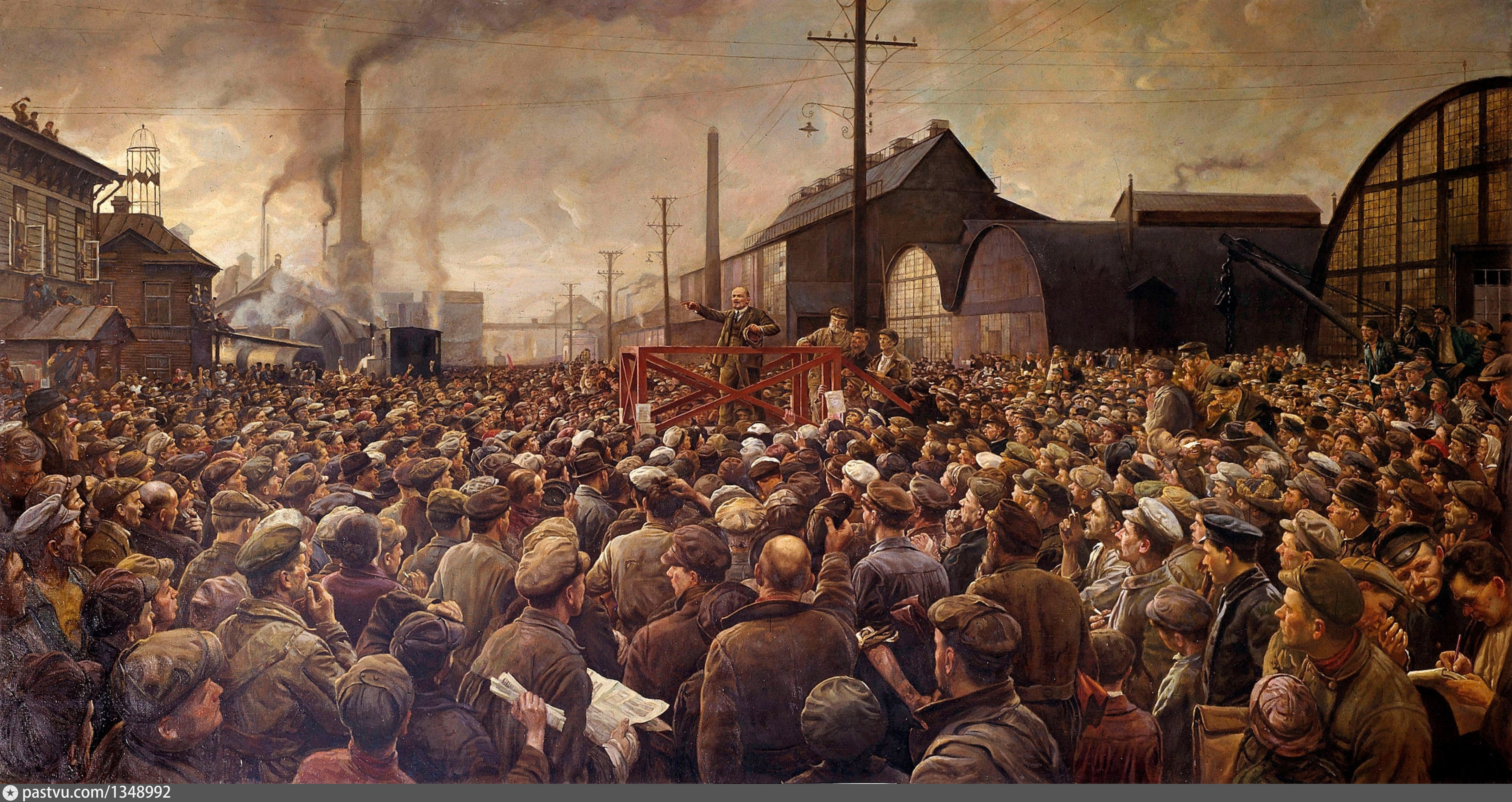 4 декабря 1917. В. И. Ленина на митинге рабочих Путиловского завода в мае 1917 года. "Выступление Ленина на Путиловском заводе" (1929),.