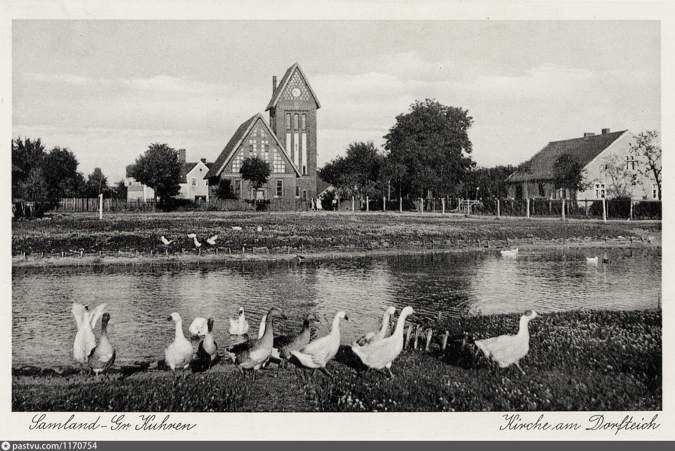 1925-1940. Groß Kuhren, Kirche am Dorfteich.