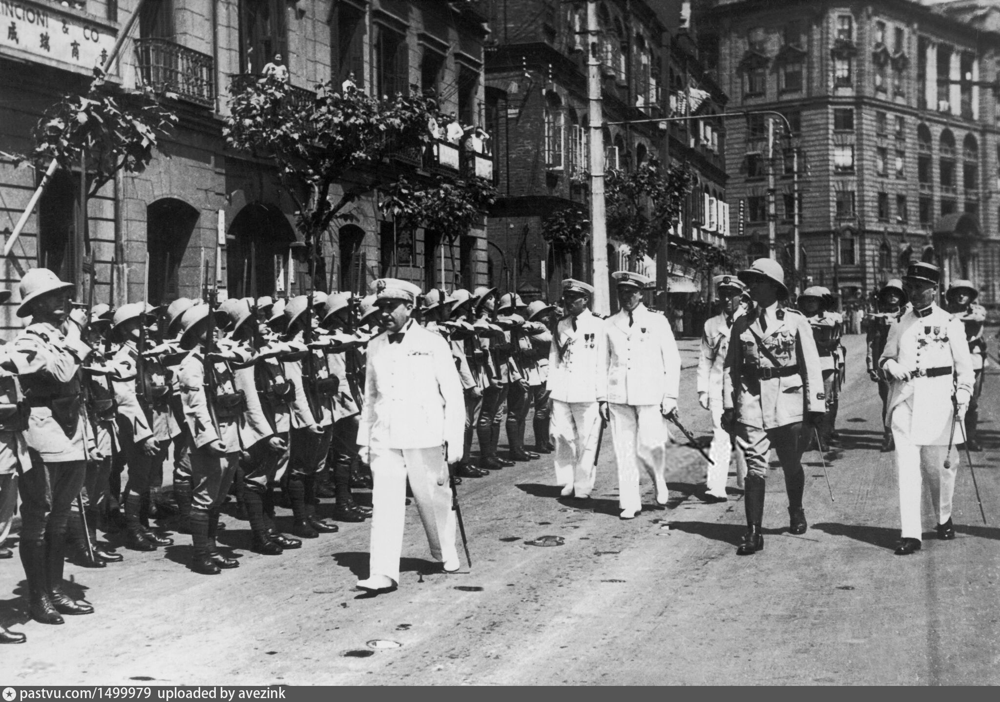 Admiral Decoux, Head Of French Navy Forces, Reviewing An Honor Company ...