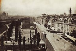 Blick von der Franz-Josefs-Kaserne auf die Dominikanerbastei, Stubentor und&nbsp;Braunbastei. Palais Coburg (1857)