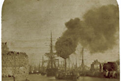 Bateau à vapeur sortant du port du Havre, la Tour François Ier (1855)