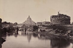 Vista del Tevere verso Castel Sant'Angelo e il ponte. Basilica di San Pietro (1853)