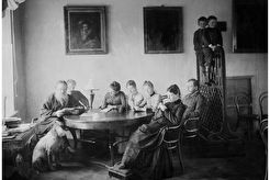 Лев Толстой с родными и Михаилом Стаховичем (1887)