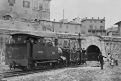 Palma de Mallorca, Locomotora ‘España’ durante la inauguración del túnel del tren (1931)