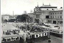 Brno, Hlavní nádraží a tramvajová zastávka (1950)