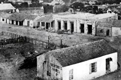 Intersection of Blum Street and Alamo Plaza from the Menger Hotel (1859)