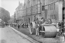 Workmen with a steam roller in High Street, Oxford (1880)