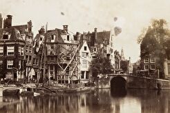 Rokin tijdens de bouw van de nieuwe Langebrug (brug nr. 198) (1857)
