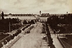 Blick von der Stubenbastei Richtung Wien III. Landstrasse mit Viadukt der&nbsp;Verbindungsbahn (1857)