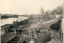 Sevilla, Vista de las obras tomada desde la parte superior del muelle de San Telmo (1866)