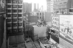 Cleared site for SInger Building construction. Broadway between Liberty and Cortlandt Streets (1900)