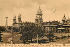 Old and  the new lighthouse and high court buildings Madras (1900)