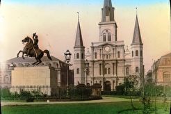 Andrew Jackson monument with St. Louis Cathedral in the background (1890)