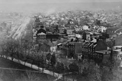 Southeast view with Pennsylvania Ave. to the left and the Capitol grounds, A Street, and B Street (i.e., Independence Ave.) (1863)